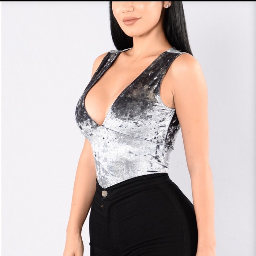 Fashion Nova Grey Deep Plunge Bodysuit